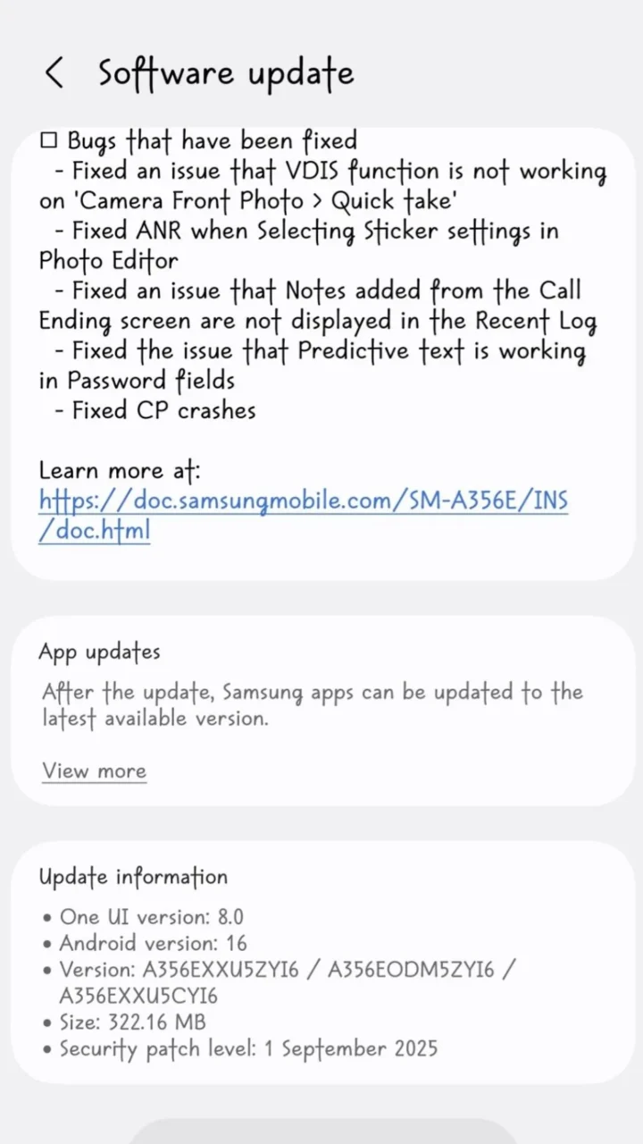 One UI 8 Beta 2 update for Galaxy A35