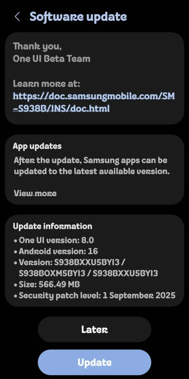One UI 8 update on Galaxy S25 series India