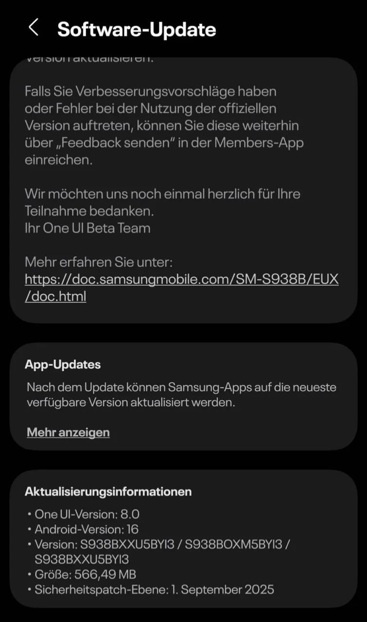One UI 8 update on Galaxy S25 series europe