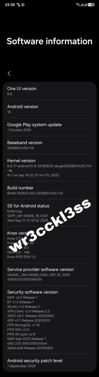 One UI 8.5 Leak Software Information