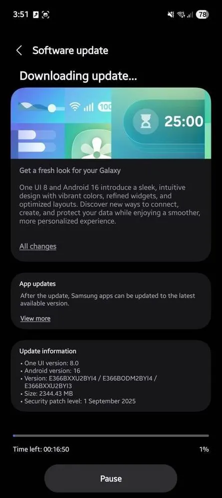 Galaxy F36 One UI 8 Update