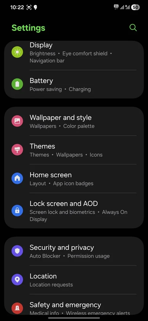 Samsung lock screen settings app