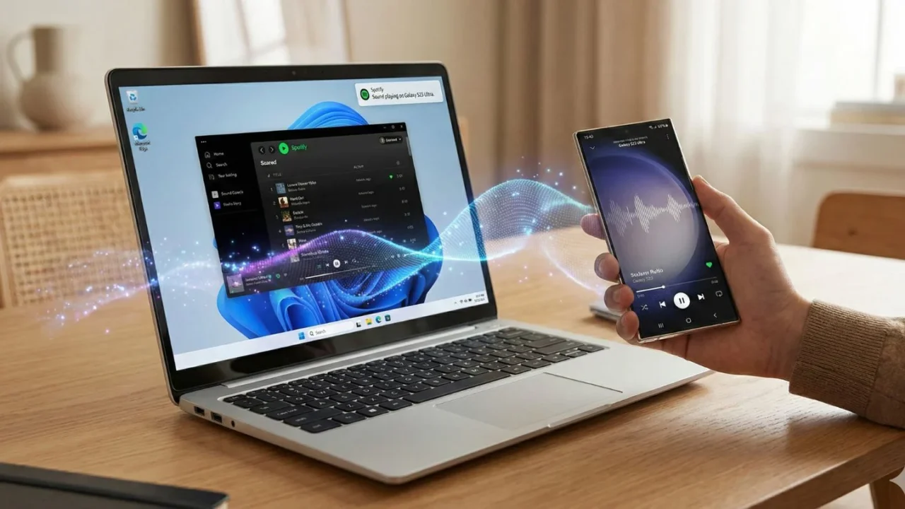 use samsung phone as laptop speaker