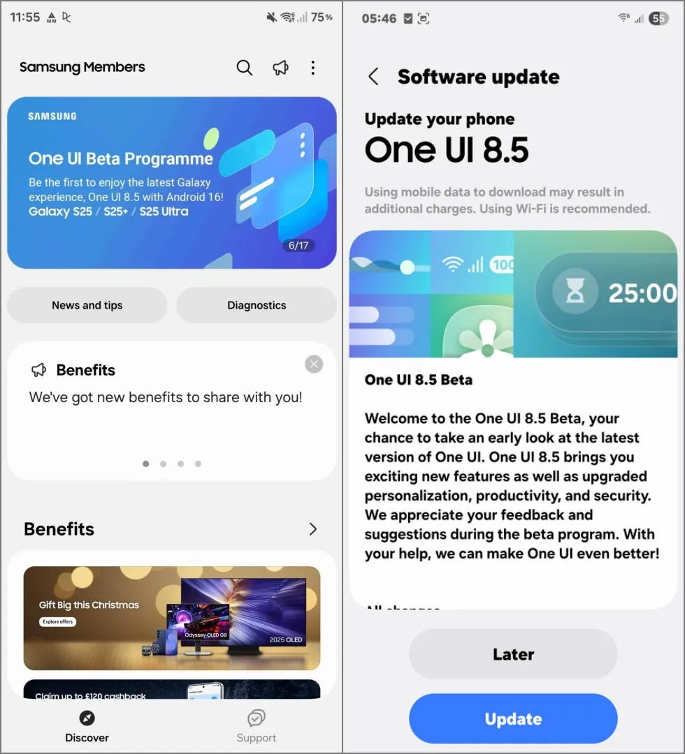 One UI 8.5 beta Samsung Members app