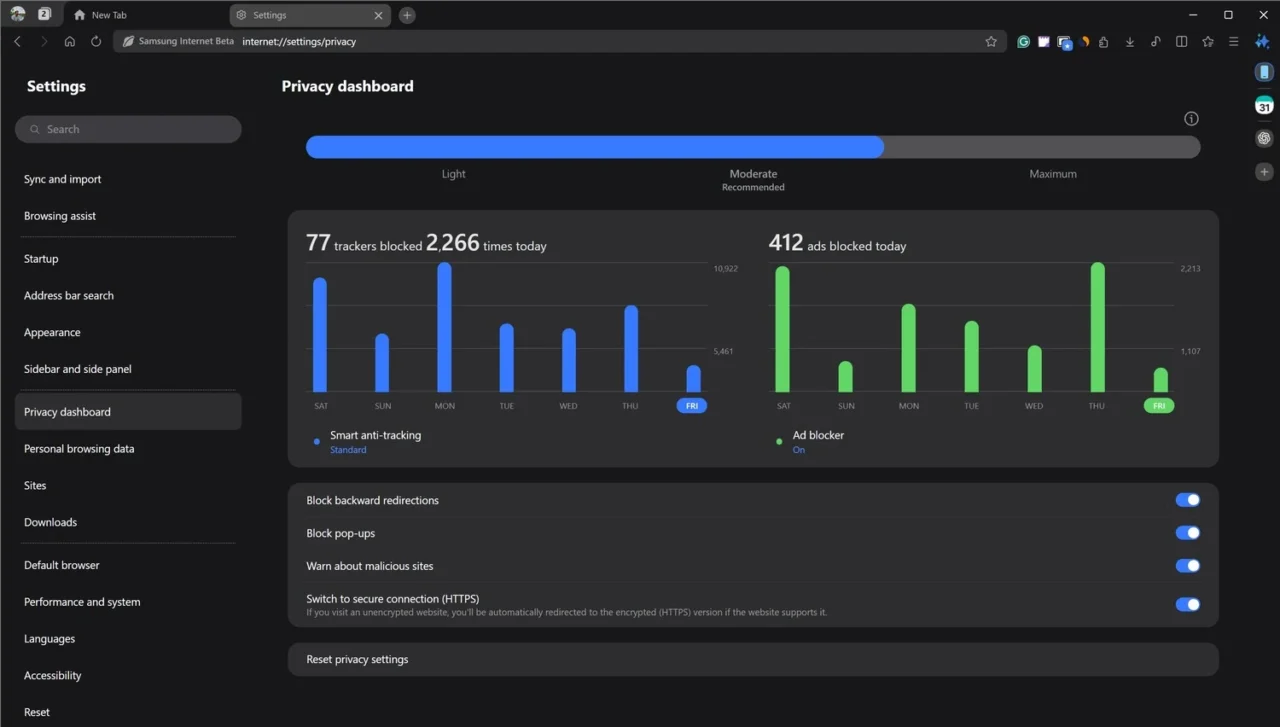 Built-in privacy and ad blocking