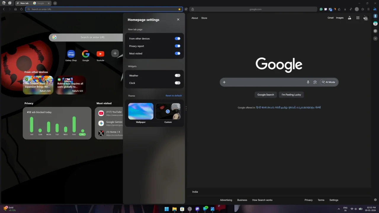 Customization and Split View on Samsung Internet