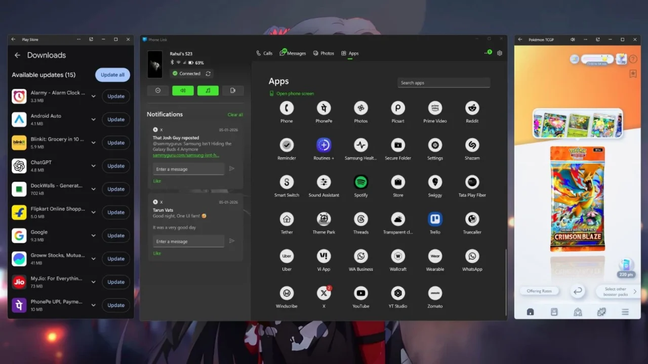 Opening Samsung phone's app on Windows PC