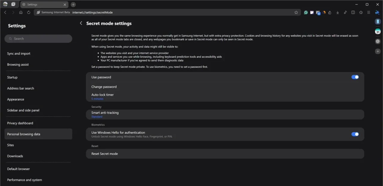 Password-protected Private Browsing