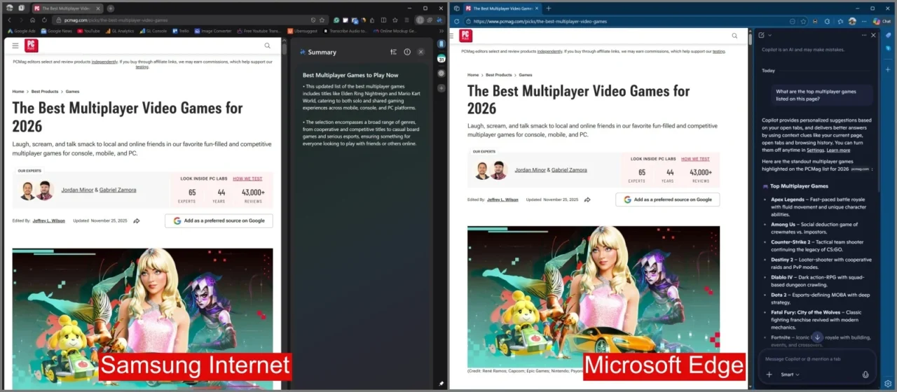 Summarizing webpage on Samsung Internet